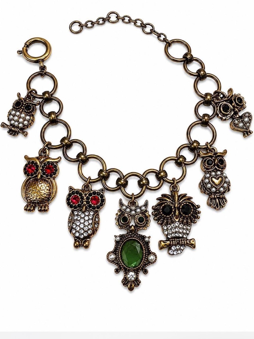Vintage Bronze Owl Charm Bracelet